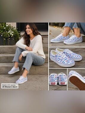 Vans Era I ❤️ My Vans Canvas Sneakers White Blue Red Women’s Size 6 EUC